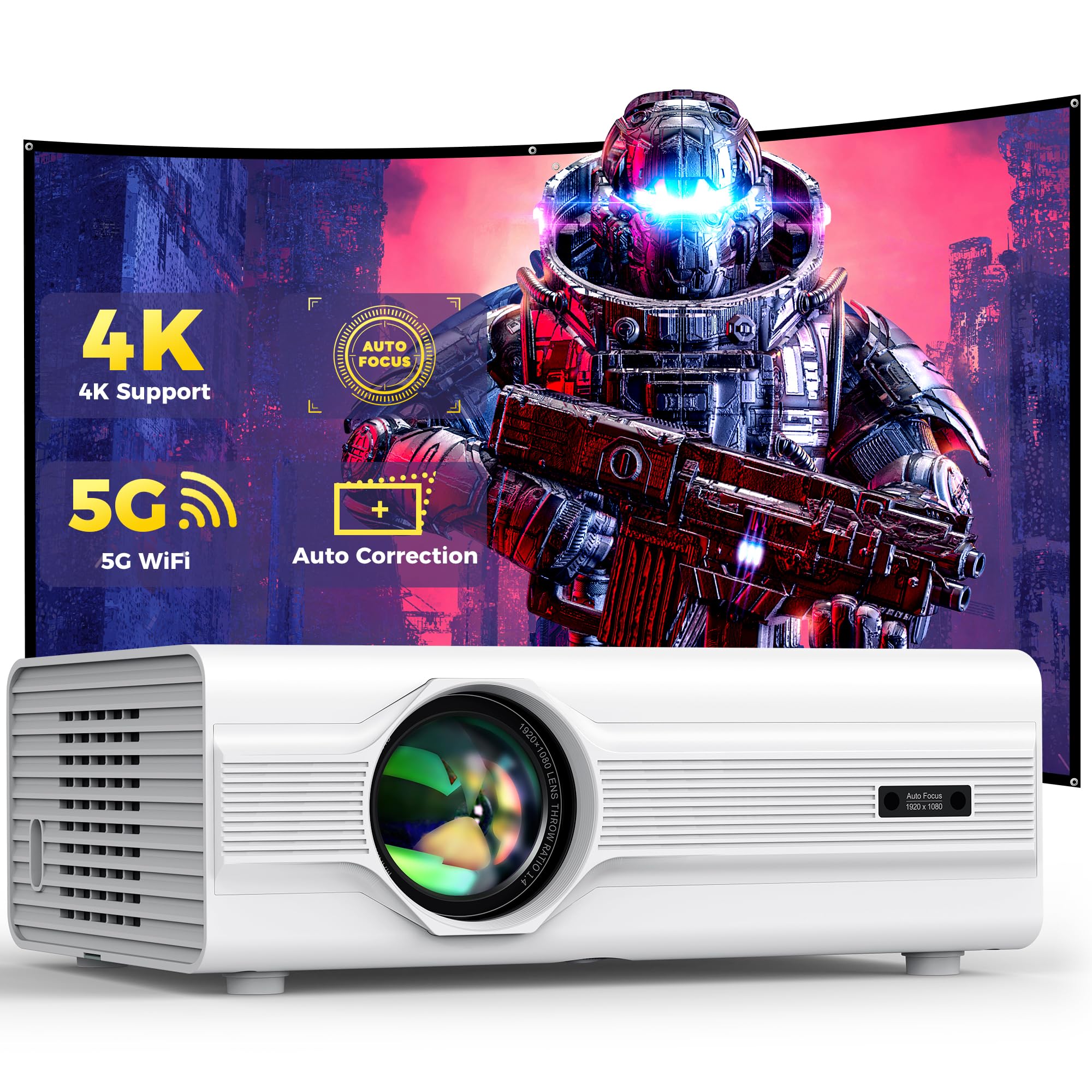 Projector with WiFi and Bluetooth, Projector 4K[Auto Focus/6D Keystone]Native1080P Projectors with 300'' Screen 600 ANSI 4K Supported 50%Zoom, Agreago Outdoor Projector for iOS/Android/TV Stick