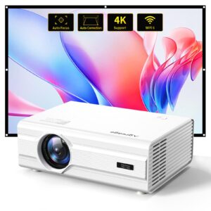 auto focus & auto keystone with wifi 6 and bluetooth 5.2, agreago native 1080p 4k supported outdoor projector with screen, home projector compatible with ios/android/hdmi/usb/tv stick