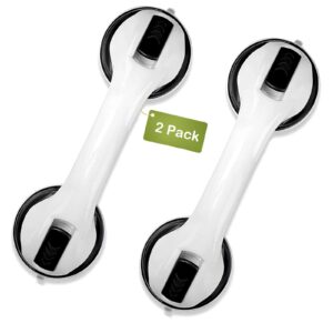 2-pack shower handle - 12 inch grab bars for bathroom shower handle, strong hold suction cup handle, bathroom balance bar safety hand rail, shower grab bars for injury, senior, elderly