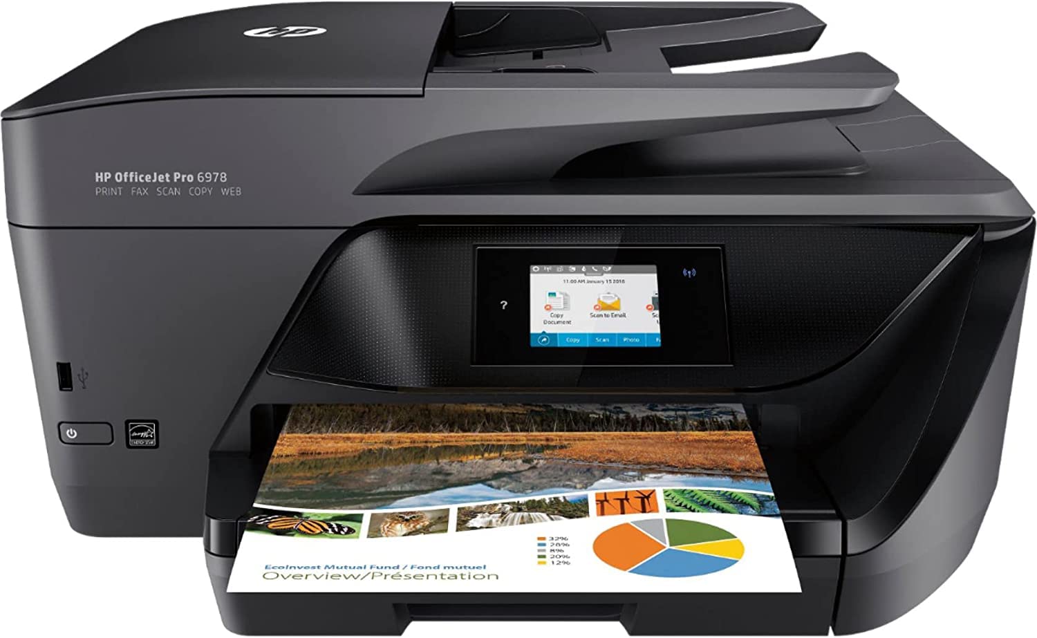 HP OfficeJet Pro 6978 All-in-One Color Inkjet Wireless Printer for Home Office, Black - Print Scan Copy Fax - 600 x 1200 dpi, 20 ppm, 35-Sheet ADF, 2.65" Touchscreen Display, Auto Duplex Printing