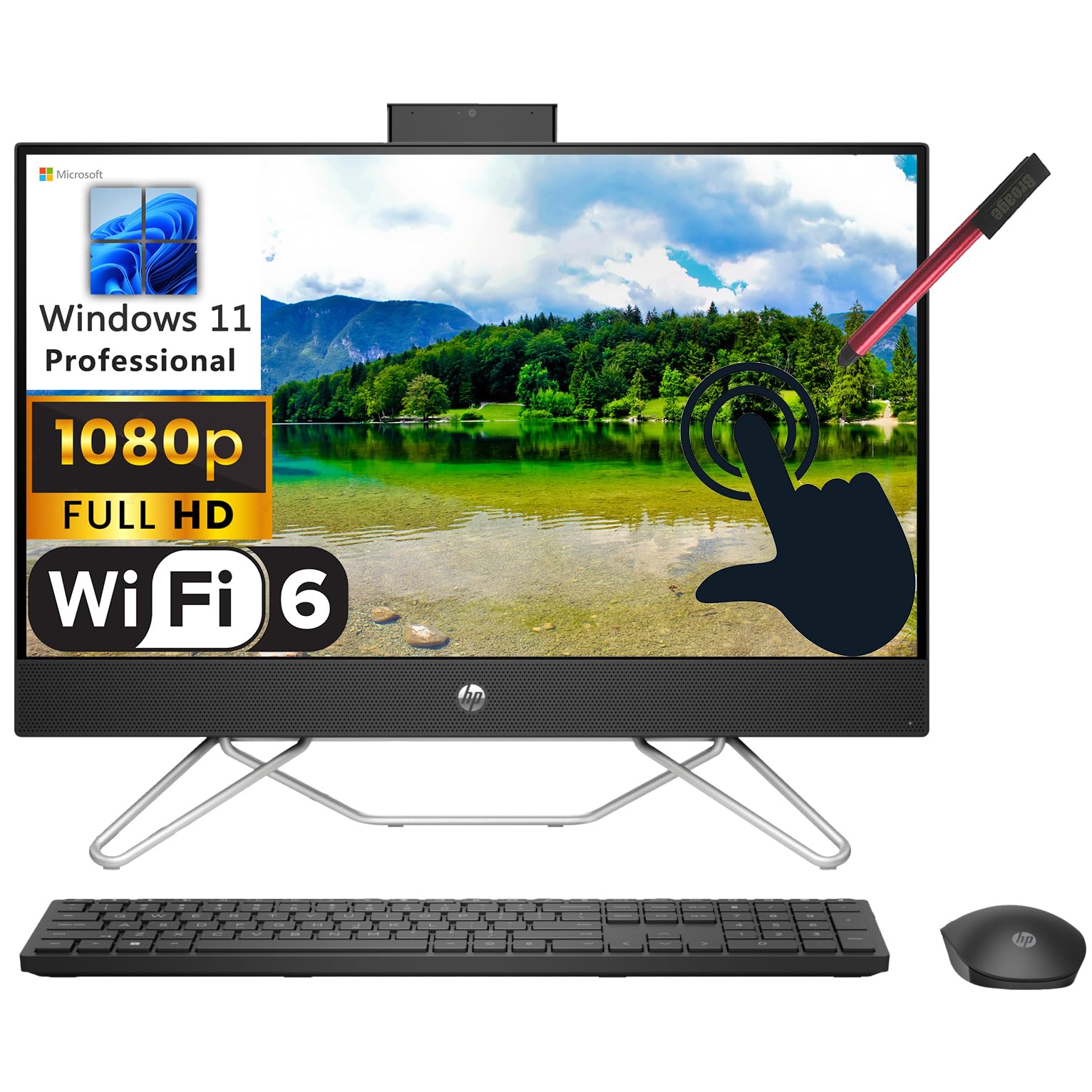 HP 2023 24 23.8" Touchscreen FHD Business All-in-One Desktop Computer, Intel Pentium Silver J5040, 32GB DDR4 RAM, 2TB PCIe SSD, WiFi 6, BT 5.2, Keyboard + Mouse, Black, Windows 11 Pro, BROAG Stylus