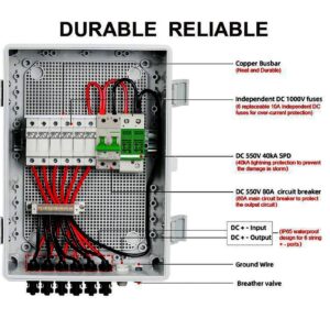 Solar Combiner Box, 8 String PV Combiner Box 10A Rated Current 80A DC Breaker Solar Combiner Box for Off Grid Solar, Power Distribution Blocks