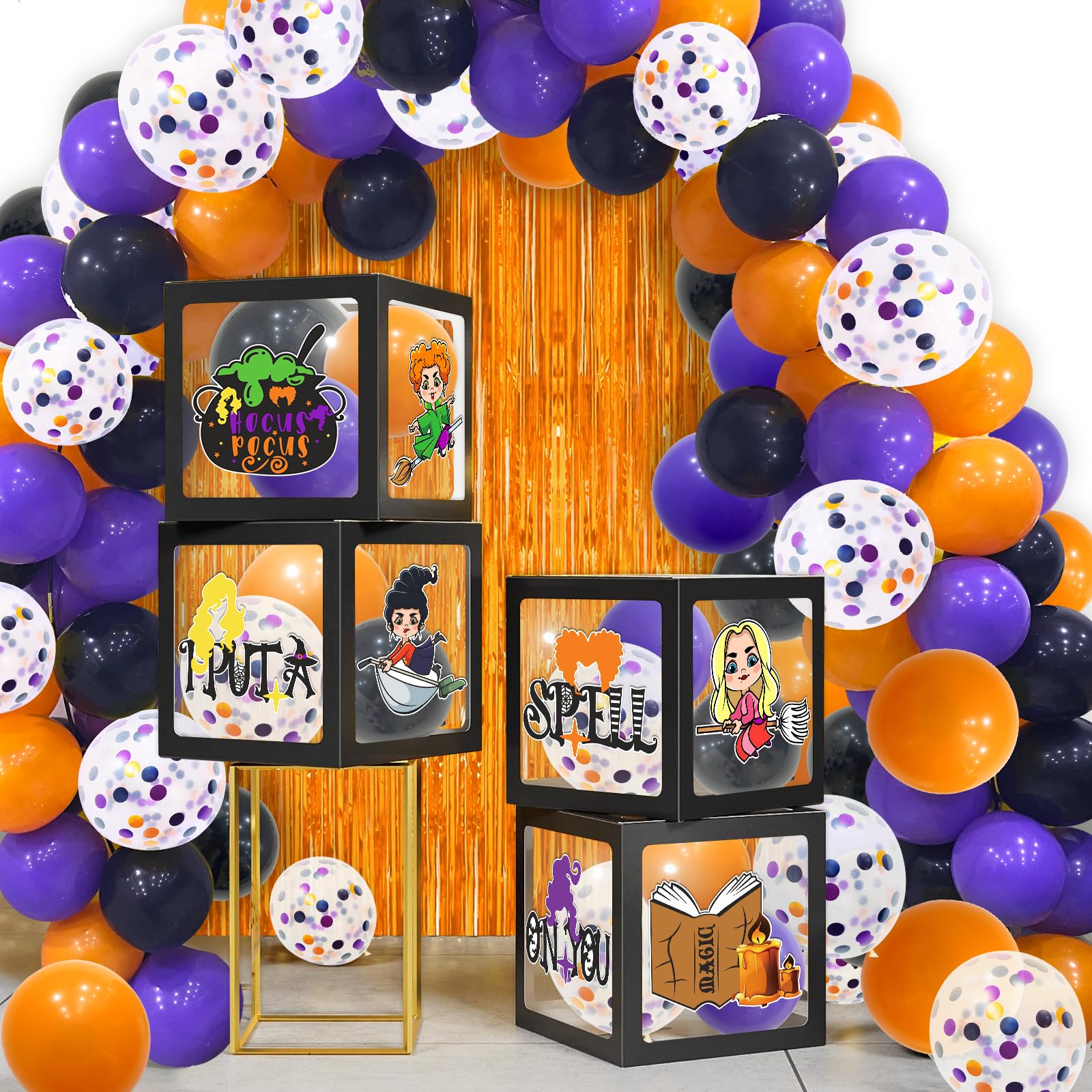 Hocus Pocus Party Decorations 4 Pieces Hocus Pocus Balloon Box with Purple LED Light Strings Hocus Pocus Decorations Hocus Pocus Party Supplies