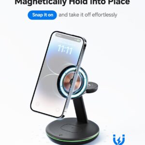 3 in 1 Charging Station for Apple Devices, Mag - Safe Charger Stand,15W Fast Magnetic Charger Wireless Compatible for iPhone 15 14 13 12 Pro/Max/Plus/Mini,AirPods Pro/3/2,iWatch 9/8/7/6/SE/5/4/3/2