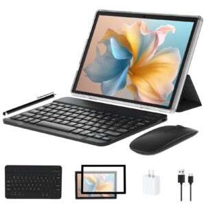 10 inch android 13 tablet, 8gb（4+4） ram+64gb rom 1tb expand, 2 in 1 tablets with keyboard, case, mouse, stylus, 1280x800 ips touch screen, quad-core, wifi 6, bluetooth5.0, dual camera (gray)