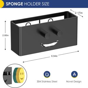 MURLONG Sponge Holder, Smiley Face Sink Caddy, Sink Organizer Sponge Sink Holder Stainless Steel with Suction Cups & 1 PCS Adhesive Strips for Holding Soap, Brush, Scrubber, Sponge-Black