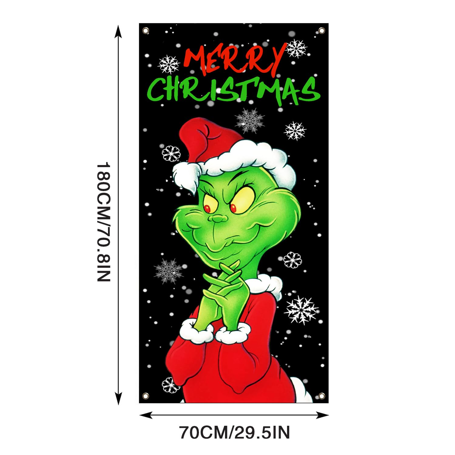 Christmas Door Cover Decorations Green Backdrop Merry Christmas Porch Sign for Indoor Outside Front Door Party Supplies（29.5x70.8in）