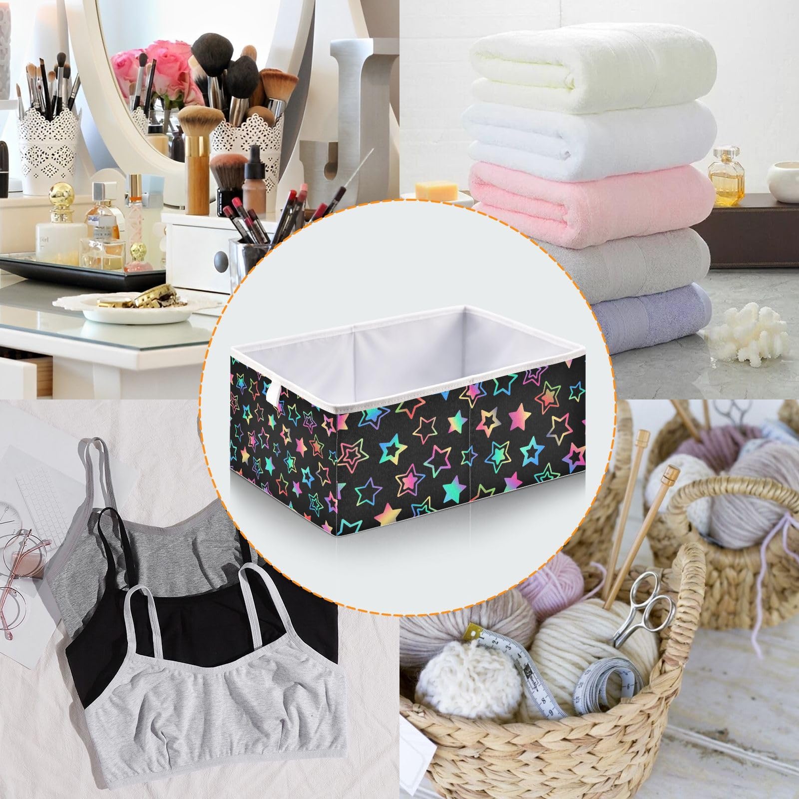 Kigai Storage Basket Gradient Stars Foldable Storage Bin 11 X 11 X 11 Inches Cube Storage Baskets Box for Shelves Closet Laundry Nursery Bedroom Home Decor