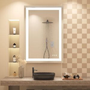 modlicht 36" x24” led bathroom mirror, dimmable led mirror for bathroom, adjustable warm/natural/cold light, memory function, ip54, lighted bathroom mirror with smart touch button, home decor