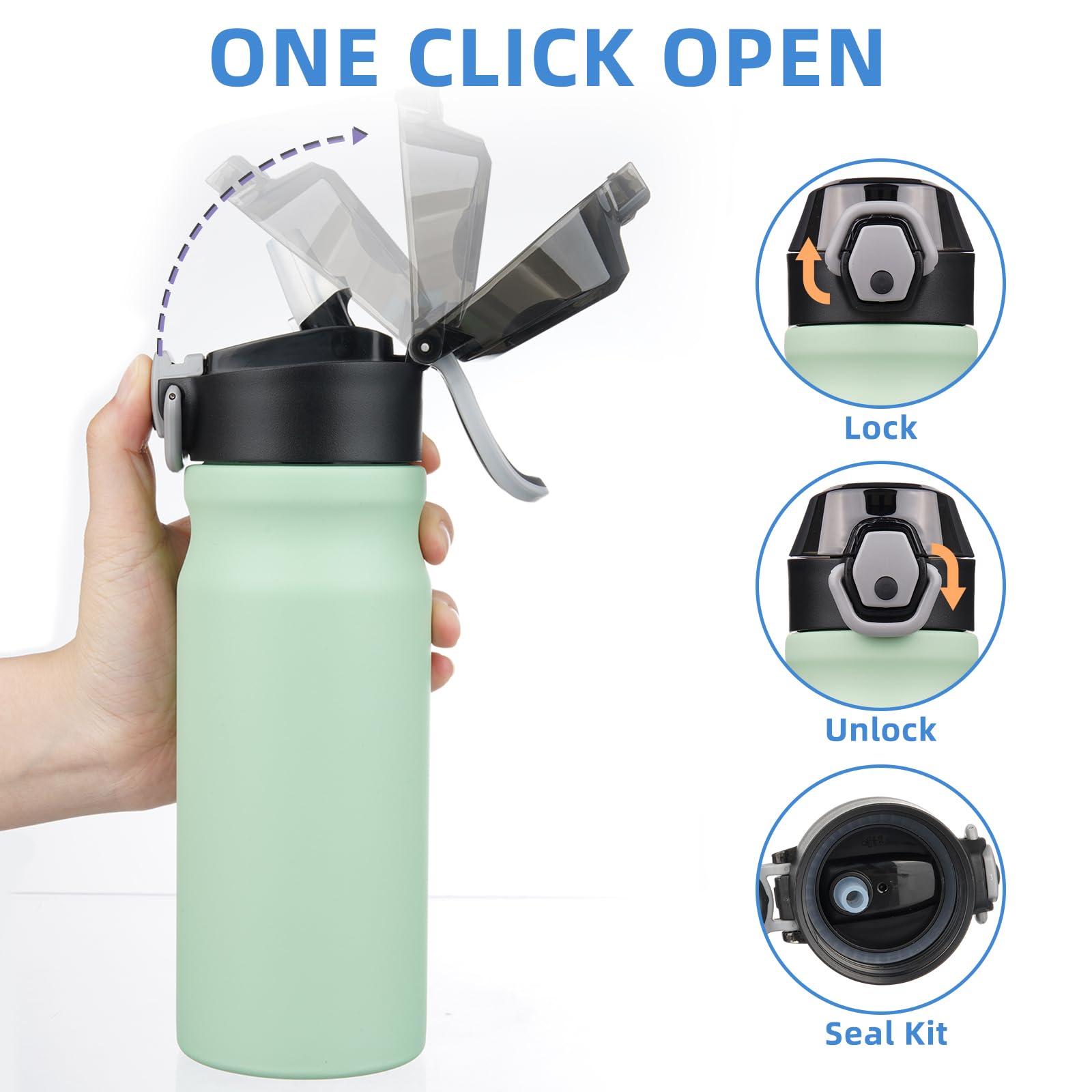 BJPKPK Stainless Steel Insulated Water Bottle With Straw Lid 18oz Reusable Metal Thermos Bottles Keep Cold And Hot,Sage