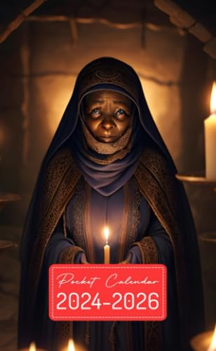 Pocket Calendar 2024-2026: Two-Year Monthly Planner for Purse , 36 Months from January 2024 to December 2026 | Aged African woman | Mysterious dungeon | Warm candlelight