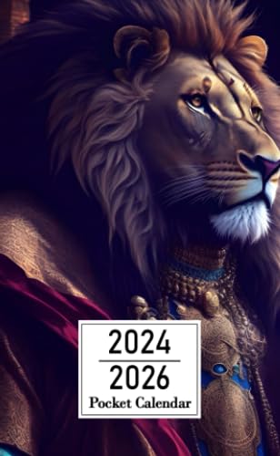 Pocket Calendar 2024-2026: Two-Year Monthly Planner for Purse , 36 Months from January 2024 to December 2026 | Lion | Arabic cloth | King | Cyberpunk style