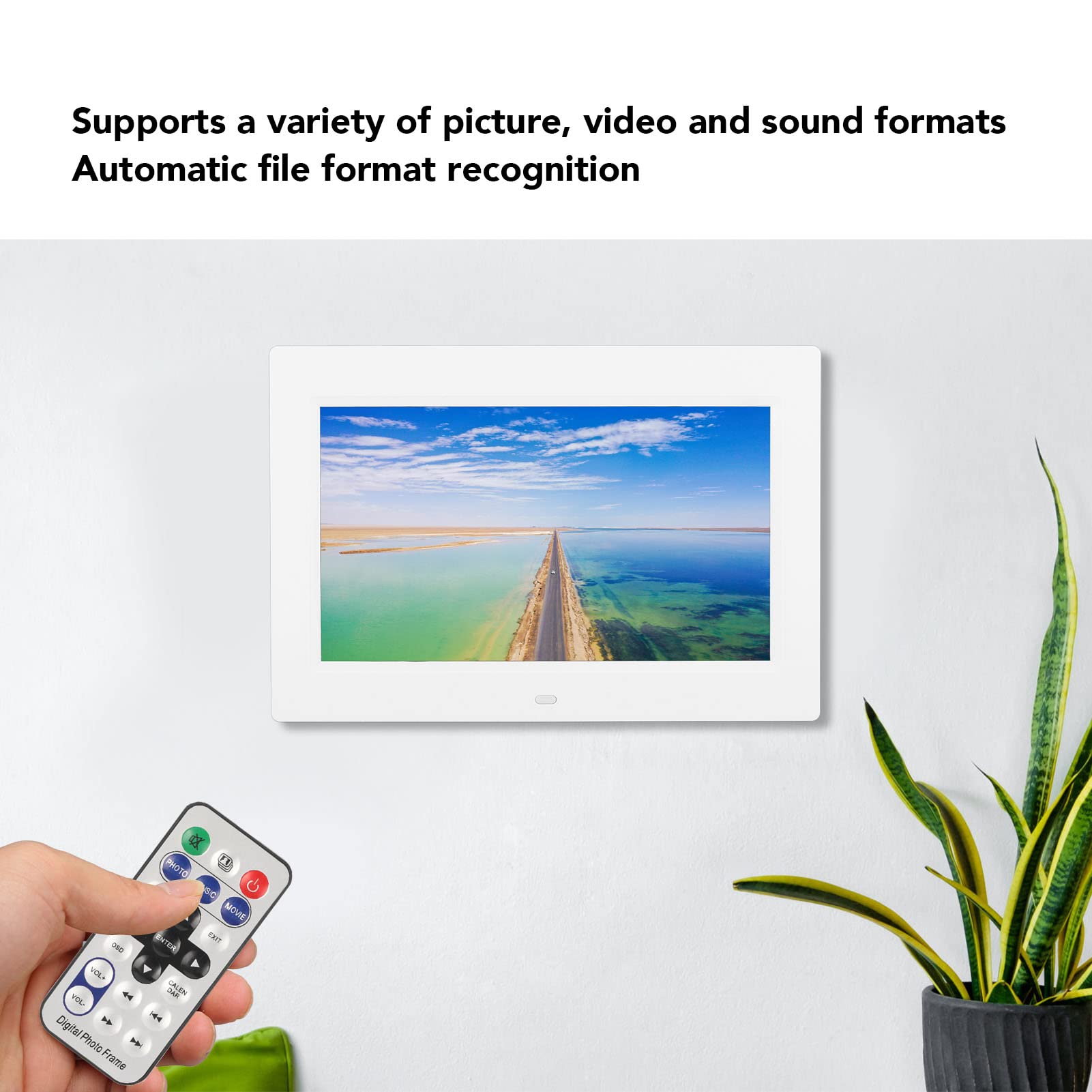 10 Inch Digital Photo Frame Electronic Album 100-240V 1024x600 White with Remote Control for Office (US Plug)