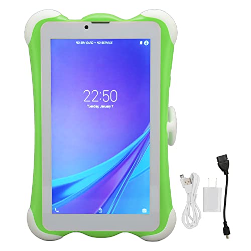 Haofy Kids Tablet 128GB Expandable Memory Dual SIM 7 Eye Protection 6000mAh Battery Green for School (US Plug)