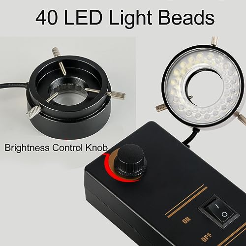 Microscope Camera, 400-700nm Wide Application High Definition Multimedia Interface Digital Industry Camera 100‑240VAC Adjustable LED Light for Industrial Use (US Plug)