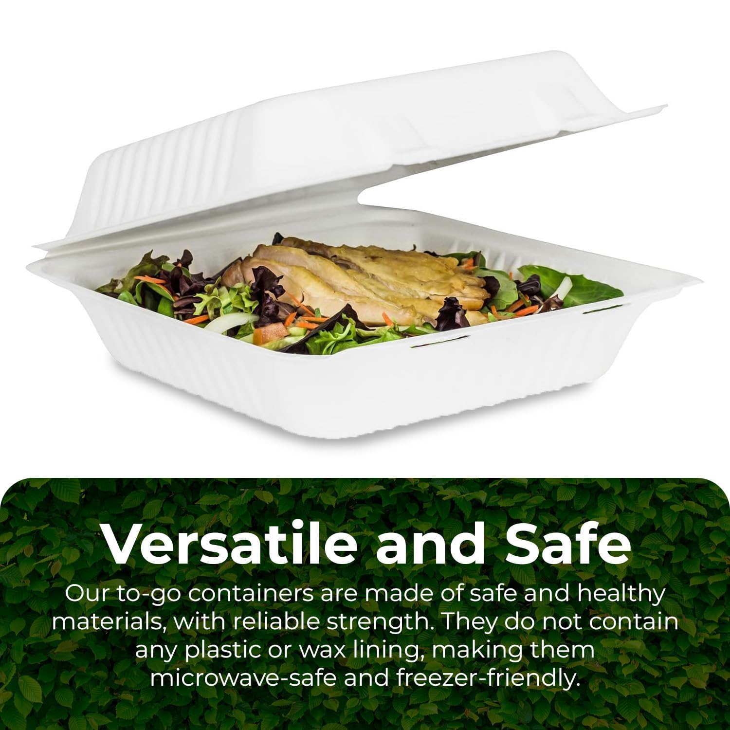 Urth Pak 9 inch” Biodegradable Take-Out Food Containers - Pack of 100 - Compostable TO-GO Boxes with Built-In Hinged Lid - Sustainable Material, To Go Boxes for Food, Clamshell Food containers, 9x9