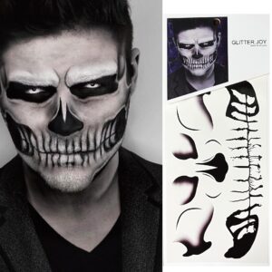 Fake Zombie Face Tattoos,Dia De Los Muertos Day of the Dead Face Tattoos Halloween Prank Makeup Temporary Tattoo For Women Men,3-Sheet