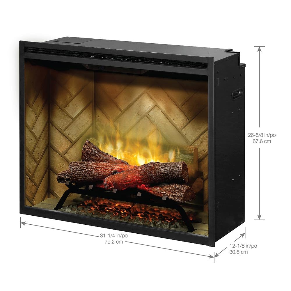 Dimplex Revillusion® 30 Inch Built-in Electric Firebox - Herringbone Brick Background - Includes Realistic Faux Logset, Front Glass Panel, Firebox, and Plug Kit