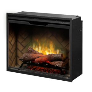 Dimplex Revillusion® 30 Inch Built-in Electric Firebox - Herringbone Brick Background - Includes Realistic Faux Logset, Front Glass Panel, Firebox, and Plug Kit