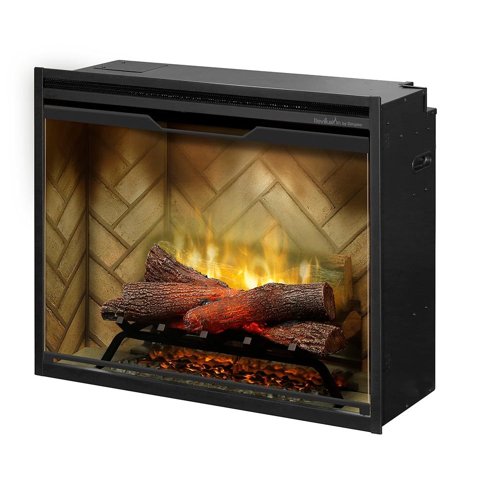 Dimplex Revillusion® 30 Inch Built-in Electric Firebox - Herringbone Brick Background - Includes Realistic Faux Logset, Front Glass Panel, Firebox, and Plug Kit