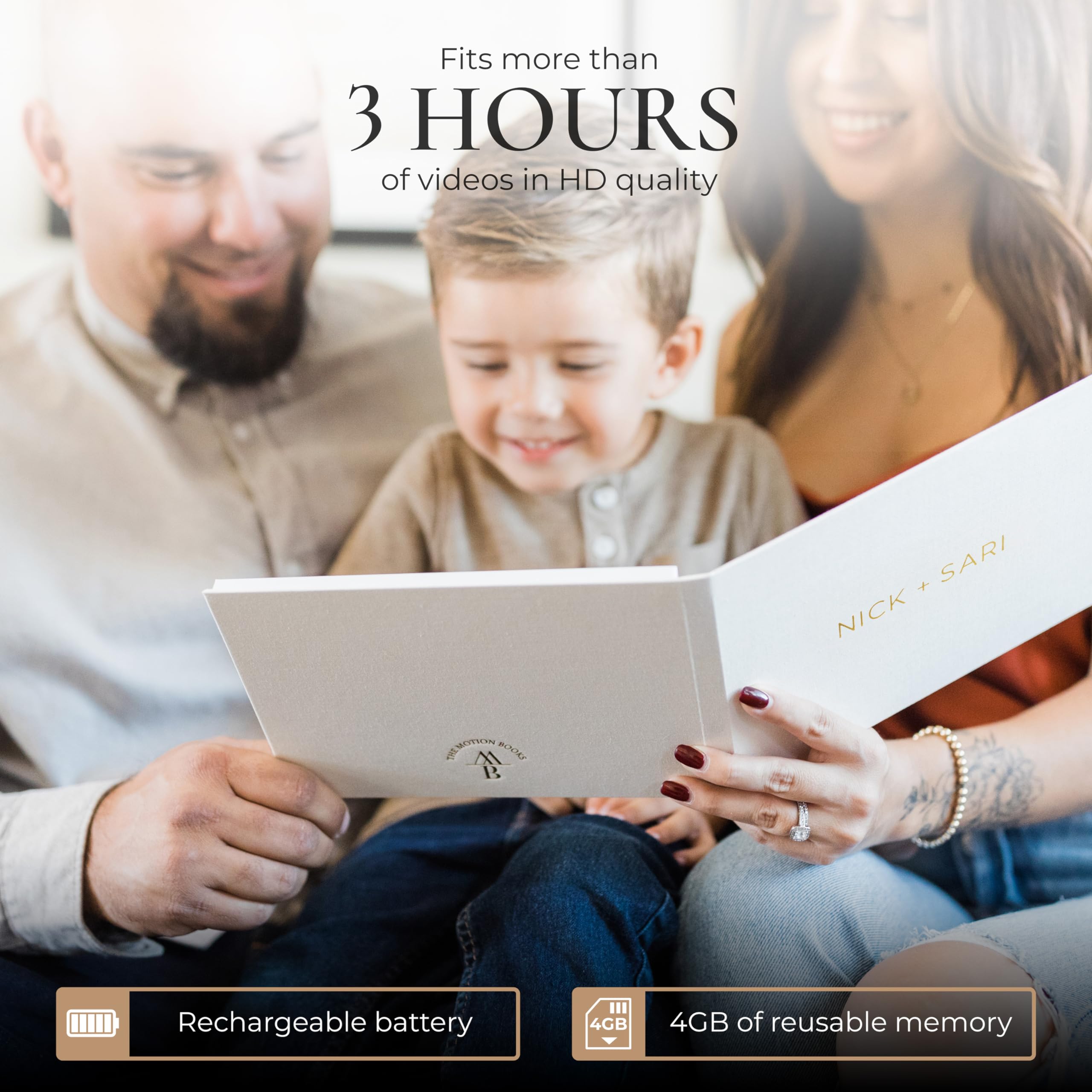 The Motion Books (PERSONALIZED) | Customized Luxury Linen Bound Video Book | Custom Video Album | Up to 3 hours of video, 7” IPS Display, 4GB of memory & Rechargeable Battery