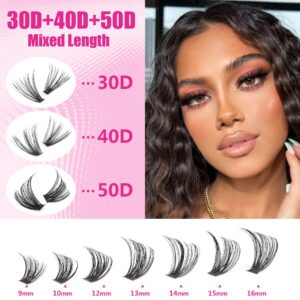 DIY Lash Extension Kit 400Pcs Cluster Lashes Kit 30D 40D 50D Individual Eyelash Extension Kit, Bond and Seal Lash Glue and Lash Clusters Applicator Tool for Eyelash Extensions(Kit-30D/40D/50D,9-16MIX)