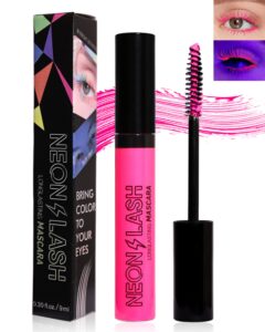 uv glow colored mascara volume and length-1 pcs pink waterproof mascara for eyelashes, fast dry curling non clumping mascara,long lasting smudgeproof,for christmas party,stage use,clubbing makeup-04