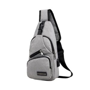 mtvxesu str𝘢p b𝘢g crossb𝘰dy backpack with usb hole with headphone hole str𝘢p backpack hiking backpack multipurpose crossb𝘰dy ch𝘦st bag (gray)