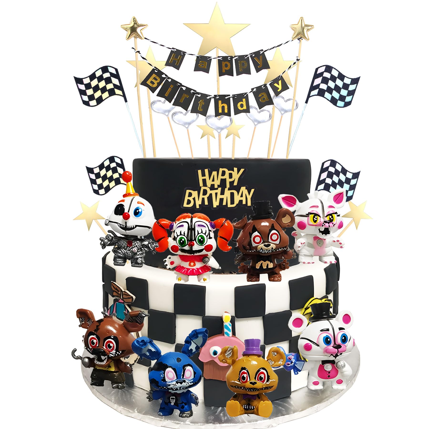 Monsles 26Pcs 5 Nights Cake Topper Set Five Nights Fredys Party Supplies Freddy Chica Bonnie Birthday Decorations Party Favors Halloween Decor