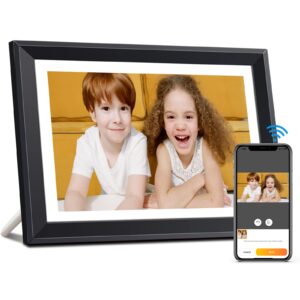 wozifan digital photo frame 10.1 inch wifi smart digital picture frame with 16gb memory, 1280 * 800 hd screen, share photos and videos instantly via email or app, auto-rotate, gifts for dad - black