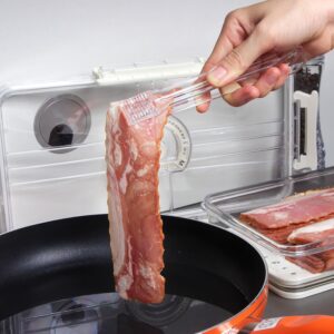 Bacon Storage Container with Air-sealed Tight Lid for Fridge Bacon Holder Deli Meat Cheese Keeper with Food Serving Tongs and Drain Plate for Refrigerator