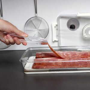 Bacon Storage Container with Air-sealed Tight Lid for Fridge Bacon Holder Deli Meat Cheese Keeper with Food Serving Tongs and Drain Plate for Refrigerator