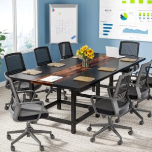 tribesigns 6.5 ft conference room table, rustic rectangle 78.74l x 39.2w x 29.52h inches wood seminar table for office, conference room,2 tables (chair not included) (rustic&black) (2, dark oak&white)