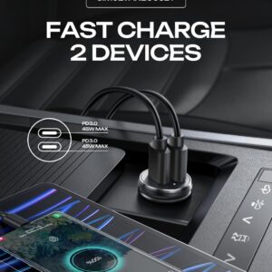 LISEN 90W USB C Car Charger [All Metal & Mini] Cigarette Lighter Adapter Fast Charging, Mini Dual PD 45W & PD 45W Super Fast Car Charger USB C for iPhone 15 Pro Max Glaxy S24 iPad Pro MacBook Air