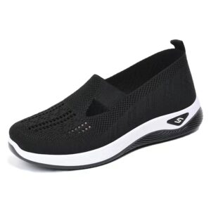 Women's Woven Breathable Sneakers,Outdoor Comfort Casual Fashion Soft Sole Orthopedic Wide Shoes (Black,8)