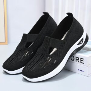 Women's Woven Breathable Sneakers,Outdoor Comfort Casual Fashion Soft Sole Orthopedic Wide Shoes (Black,8)