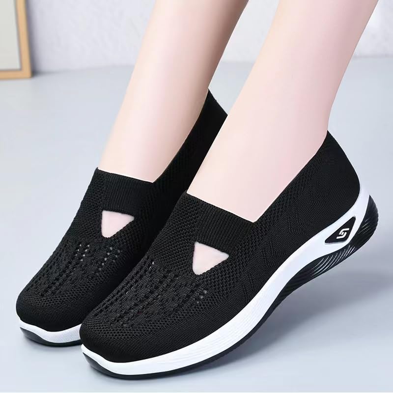 Women's Woven Breathable Sneakers,Outdoor Comfort Casual Fashion Soft Sole Orthopedic Wide Shoes (Black,8)