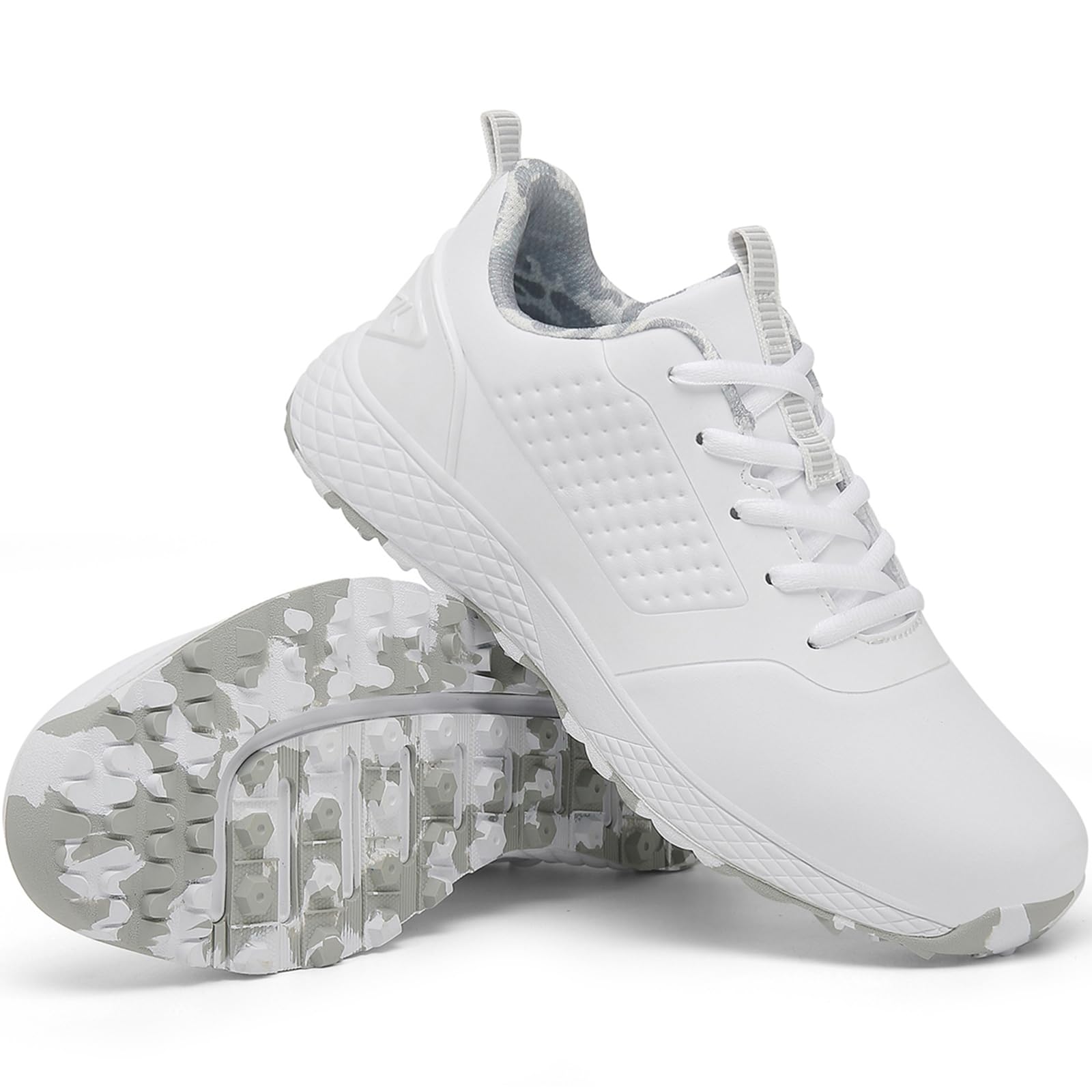 ULTIANT Women Golf Shoes Spikeless Waterproof Golf Sport Sneakers(White_Grey,37)