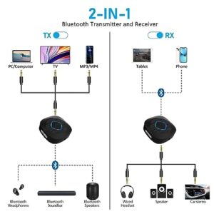 BLACKHORSE Bluetooth 5.3 Transmitter Receiver, Bluetooth AUX Adapter for Car, 2-in-1 Wireless Audio Adapter for TV/Home Stereo/Headphones/Speakers, with 3.5 mm AUX Input/Output