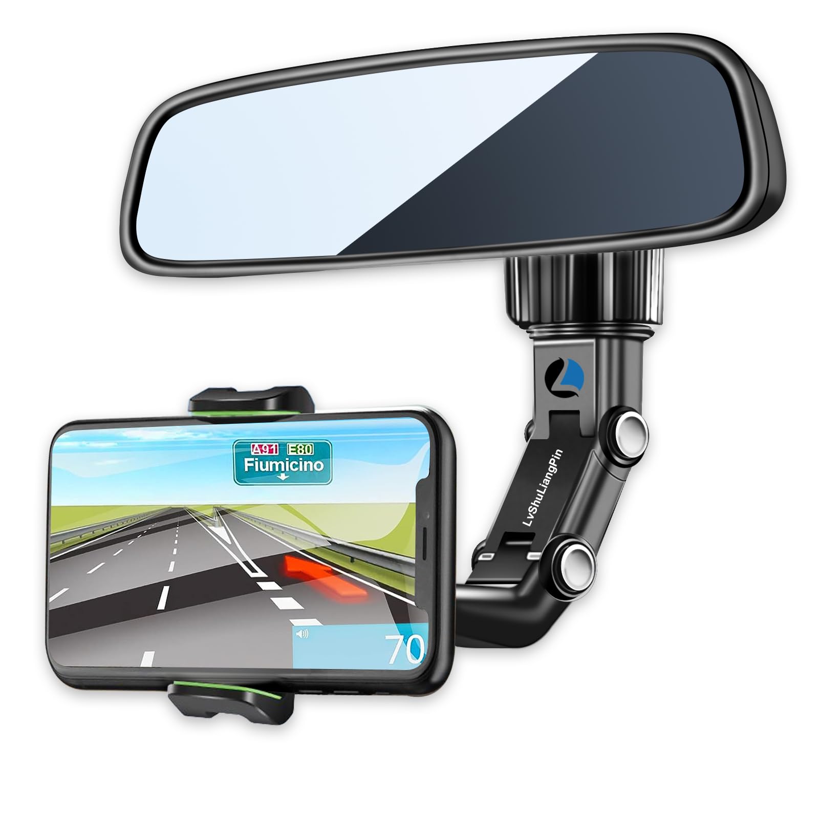 LvShuLiangPin Rearview Mirror Phone Mount Holder for Car, 360° Rotating, Multifunctional Mount Phone and GPS Holder Universal Car Phone Holder for All Smartphones