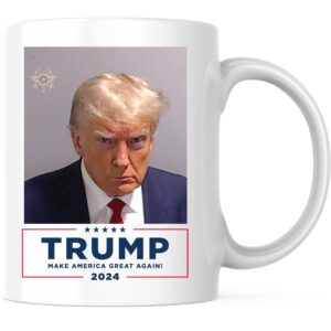 bliss monkey co. trump make america great again coffee mug - trump mugshot - 11 ounce coffee mug - premium white coffee mug