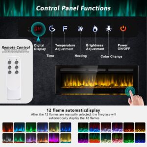 Jolydale Electric Fireplace 50 inch Wall Mounted and Recessed with Remote Control and Touch Panel Control, Timer,12-Level Adjustable Flame Colors and Speed