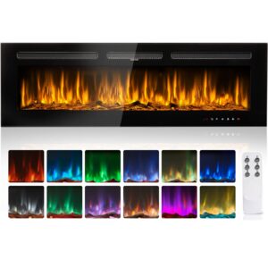 Jolydale Electric Fireplace 50 inch Wall Mounted and Recessed with Remote Control and Touch Panel Control, Timer,12-Level Adjustable Flame Colors and Speed
