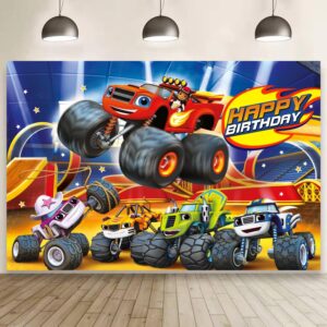 blaze and the monster machines birthday decorations, blaze and the monster machines happy birthday banner backdrop for blaze and the monster machines birthday party supplies (5x3ft)