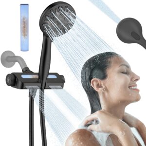 jonkean filtered shower head with handheld spray combo, dual 2 in 1 spa shower heads with filter for hard water, multi-functional high pressure filtering shower with extra long hose (matte black)