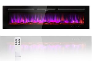 breezestival electric fireplace 50 inch wall mounted and recessed with remote control and touch panel control, timer,12-level adjustable flame colors and speed