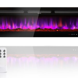 Breezestival Electric Fireplace 50 inch Wall Mounted and Recessed with Remote Control and Touch Panel Control, Timer,12-Level Adjustable Flame Colors and Speed