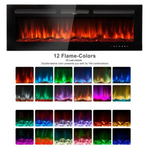 Breezestival Electric Fireplace 50 inch Wall Mounted and Recessed with Remote Control and Touch Panel Control, Timer,12-Level Adjustable Flame Colors and Speed