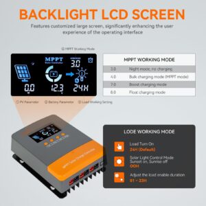 PowMr 60 amp MPPT Solar Charge Controller 12V/24V/36V/48V DC Input 60A MPPT Charge Controller Max PV Input 160V LCD Display Solar Panel Regulator for LiFePO4 Gel Flooded Lead-Acid and Lithium Battery