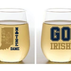 Set of 2 Wine-Oh! Stemless Shatterproof PLASTIC 16 oz Printed Wine Glasses Made in the USA in Gable Box Packaging, Great Gift (COLLEGIATE NOTRE DAME-INSPIRED)